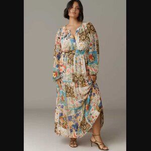 New Plus 2X By Anthropologie The Somerset maxi dress long sleeve chiffon edition